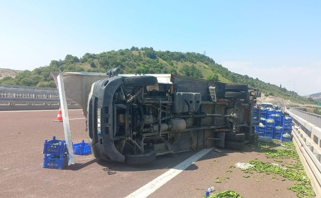 salatalık yüklü kamyonet devrildi