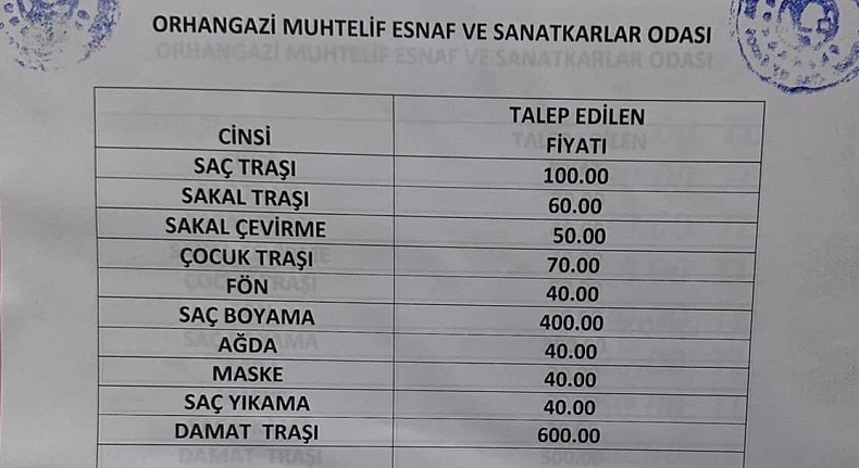 Orhangazi’de berberlerin artan maliyetler nedeniyle bulunduğu zam talebi kabul gördü.