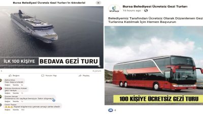 Bursa Belediyesi adı altında gezi turları düzenliyor olarak kendini lanse