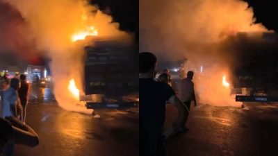 Bursa’da arı yüklü kamyon seyir halindeyken bir anda alev aldı.