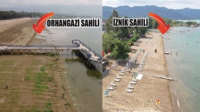 Bursa'nın Orhangazi ilçesinde İznik gölü sahilleri bir yandan çekilme mücadelesi