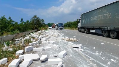 Bursa'da Orhangazi - İznik yolu üzerinde seyir halindeki  bir tırın