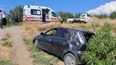 Bursa’nın İznik ilçesinde otomobiliyle tarlaya uçan kadın sürücü ölümden döndü.
