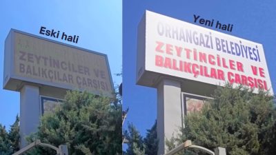 Bursa’nın Orhangazi ilçesinin girişinde  zeytinciler balıkçılar çarşısına ait olan ve