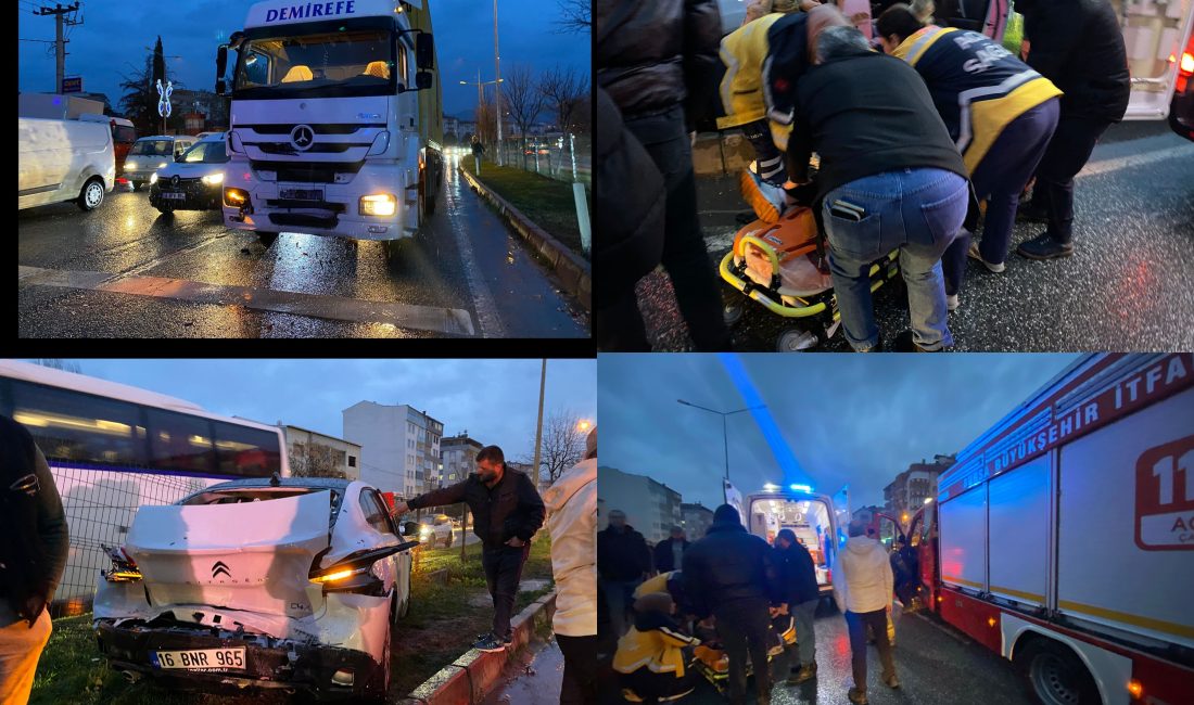 Bursa'nın Orhangazi ilçesinde meydana gelen trafik kazasında trafik lambalarında tırın