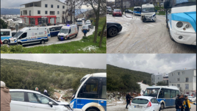 Bursa'nın Orhangazi ilçesinde meydana gelen trafik kazasında kar yağışı nedeniyle