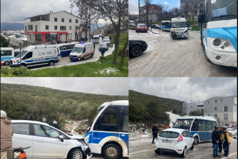 Bursa'nın Orhangazi ilçesinde meydana gelen trafik kazasında kar yağışı nedeniyle