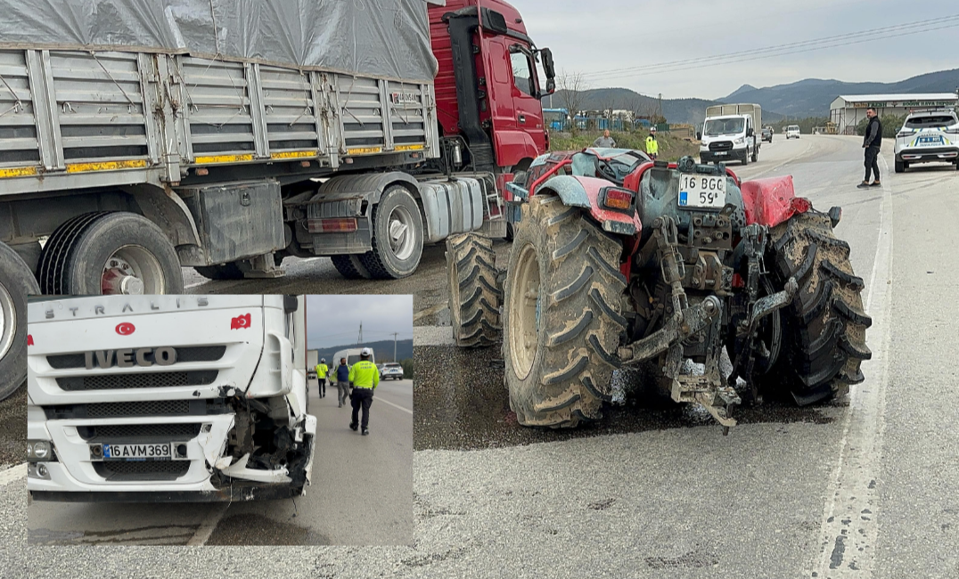 Bursa'da, İznik-Sakarya yolu üzerinde meydana gelen trafik kazasında traktör ile