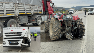 Bursa'da, İznik-Sakarya yolu üzerinde meydana gelen trafik kazasında traktör ile