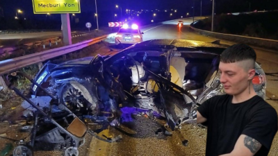 Bursa'da dün akşam çevre yolu üzerinde otomobilin bariyerlere çarpması sonucu
