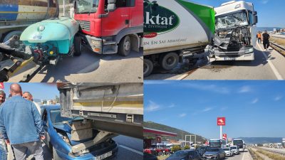 Bursa'nın Orhangazi ilçesinde ana yol üzerinde bir tır bir kamyon,