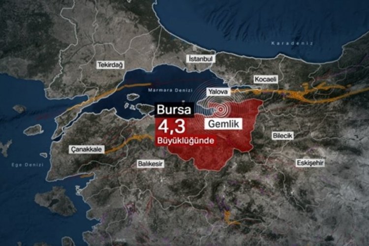 Bursa'nın Gemlik ilçesinde 4,3 büyüklüğünde deprem oldu. Deprem, İstanbul dahil