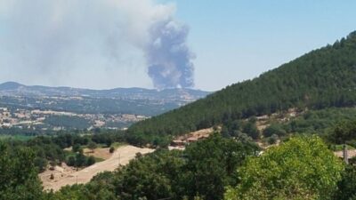 Orhaneli'de ormanlık alanda başlayan orman yangını kısa süre içerisinde büyüdü.


