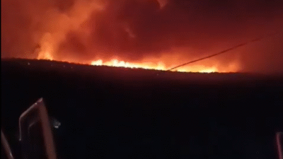 Bursa'nın Harmancık ilçesinde devam eden orman yangını, ekiplerin tüm müdahalesine