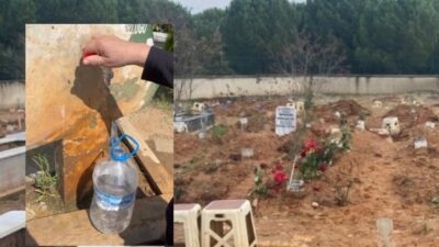 Bursa'nın Orhangazi ilçesinde yeni mezarlığın içindeki çeşmelerden suyun az akması