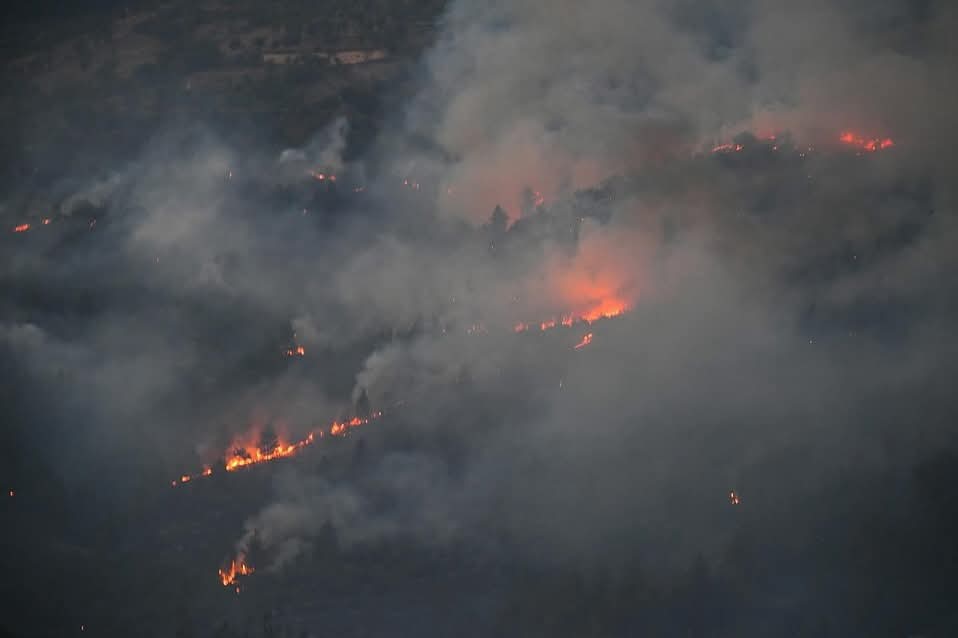 Bursa Balıkesir sınırında çıkan orman yangınına havadan ve karadan müdahale