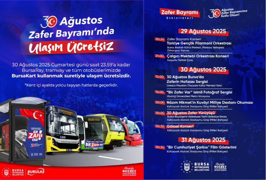 Bursa Büyükşehir Belediyesi, vatandaşların tören ve kutlamalara kolaylıkla ulaşabilmesi amacıyla