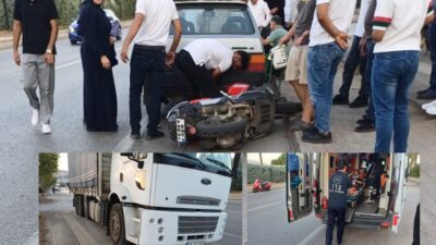 Bursa'nın Orhangazi ilçesinde meydana gelen trafik kazasında kontrolden çıkan motosiklet