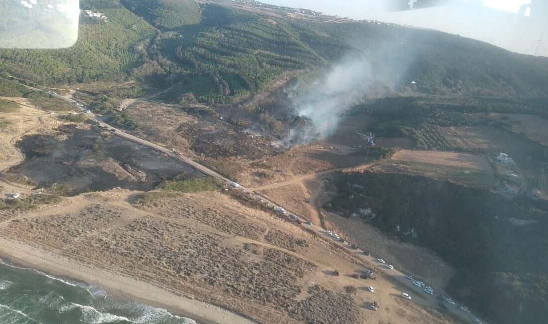Bursa'nın Mudanya ilçesi, Eğerce Mahallesi'nde çıkan orman yangını, havadan ve