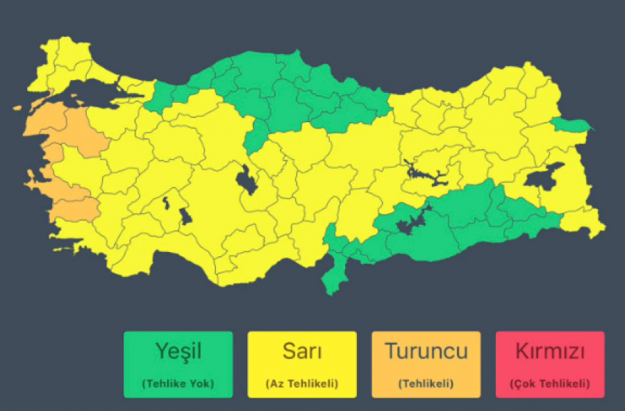 İçişleri Bakanlığı, 4 il için turuncu, Bursa dahil 52 il