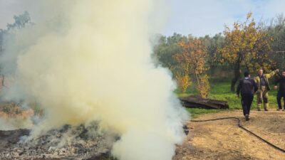 Bursa'nın Orhangazi ilçesinde temizlik amacıyla yakılan ateşten yükselen yoğun dumanlar