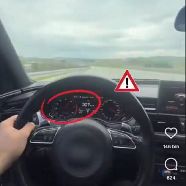 Gebze-Orhangazi-İzmir Otoyolu’nda hız sınırlarını aşarak  307 km hıza ulaşan ve