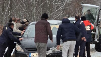 Yalova’nın Teşvikiye Delmece Yaylası yolunda yoğun kar ve olumsuz hava