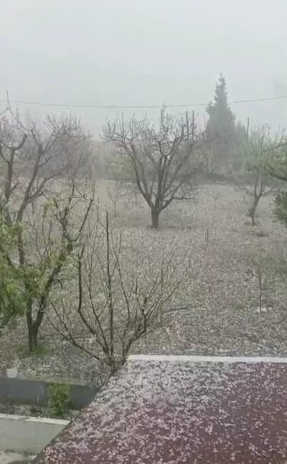 Bursa’nın İznik ilçesinde dün aniden bastıran dolu yağışı çiftçiye korku
