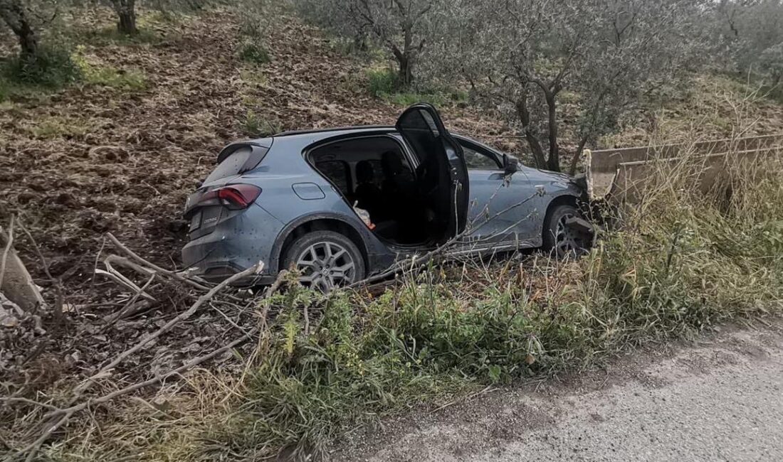 Bursa’nın Orhangazi ilçesinde kontrolden çıkan otomobil, yol kenarındaki beton sulama