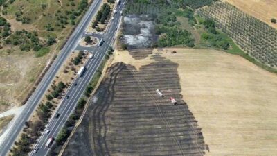 Bursa'nın Orhangazi ilçesinde bugün çıkan arazi yangını, ekiplerin ve vatandaşların