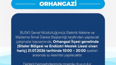 Orhangazi'de yarın geniş kapsamlı bir su kesintisi yaşanacak. BUSKİ bünyesinde