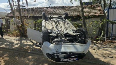 Bursa’nın Orhangazi ilçesinde kontrolden çıkan otomobil kontrolden çıkarak takla attı.